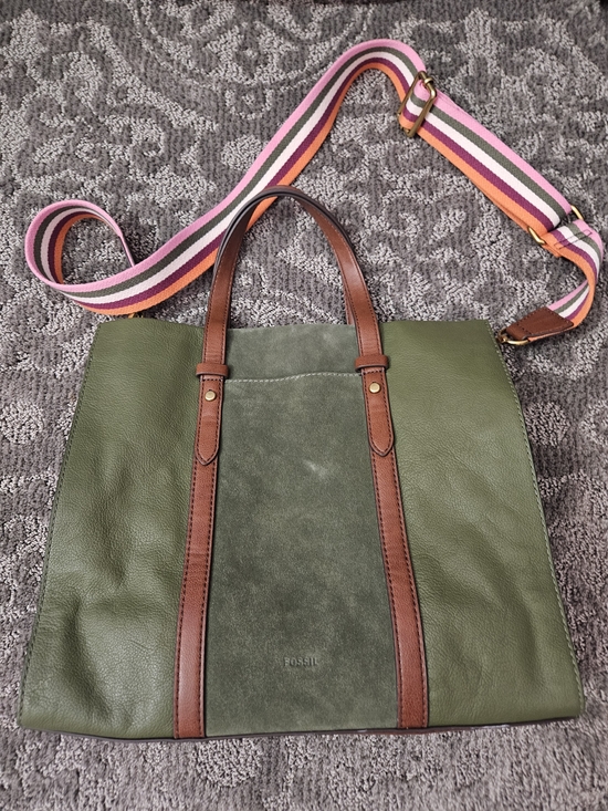 Fossil Handbags - FOSSIL Kingston Leather Suede Tote Bag Olive Green
